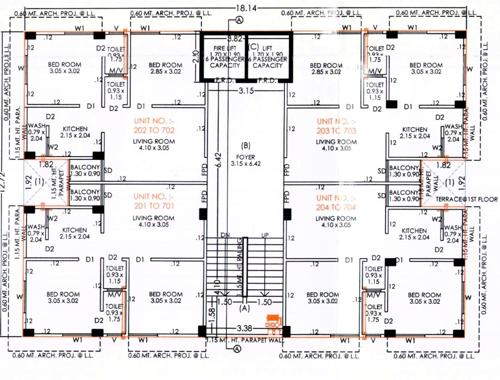  ajnesh-appartment Ajnesh Appartment Cluster Plan From 2nd To 7th Floor