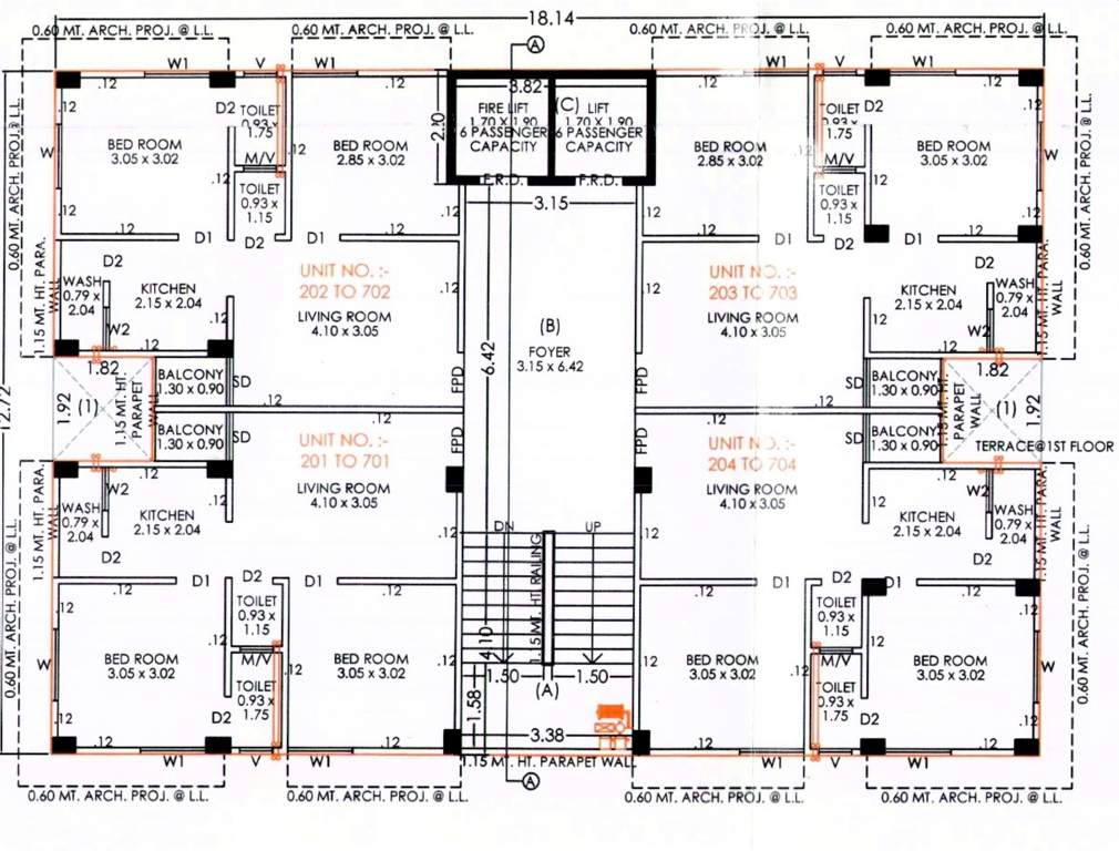  ajnesh appartment Ajnesh Appartment Cluster Plan From 2nd To 7th Floor