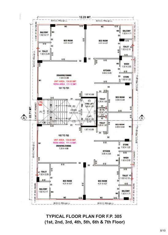  kajal blossom 1 (FP 305) Cluster Plan from 1st to 7th Floor