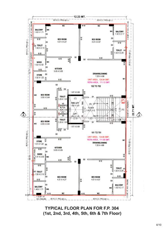  kajal blossom 2 (FP 304) Cluster Plan from 1st to 7th Floor