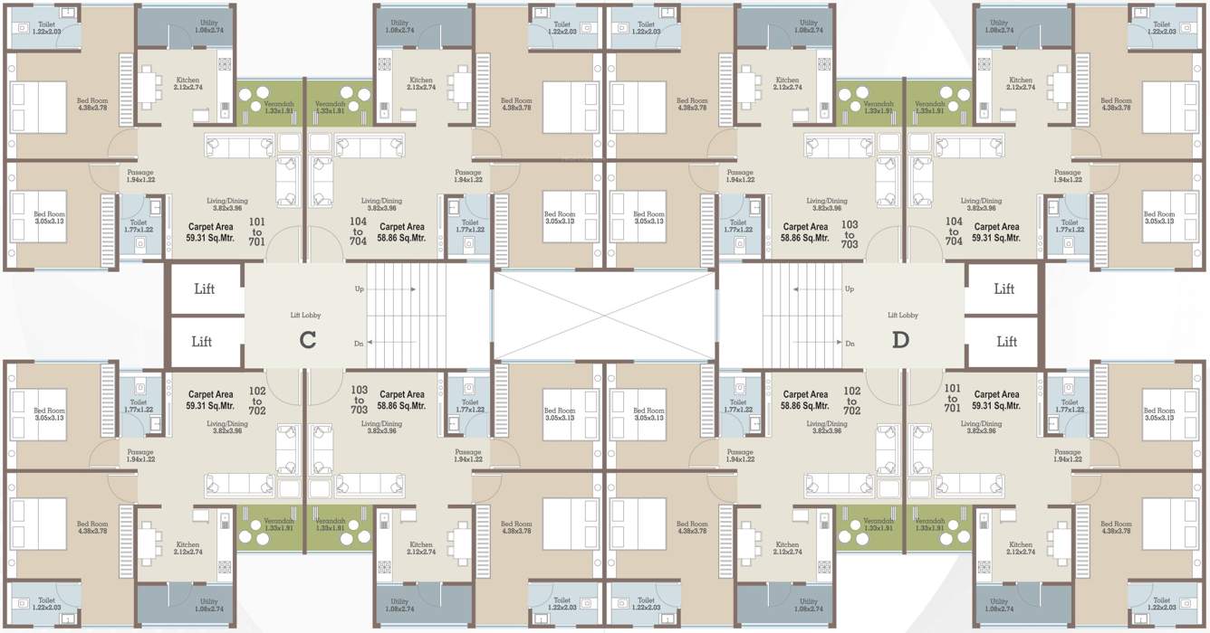  bansi residency Tower C And Tower D Cluster Plan from 1st to 7th Floor