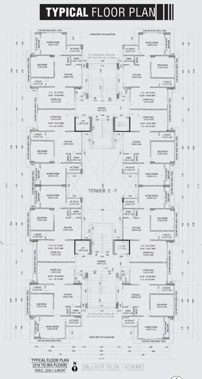  arihant dream Block E And F Cluster Plan from 3rd to 8th Floor