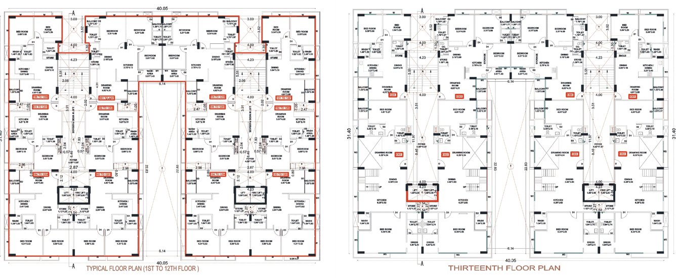  swarnim paradise phase 2 Block D And Block E Cluster Plan from 1st to 13th Floor