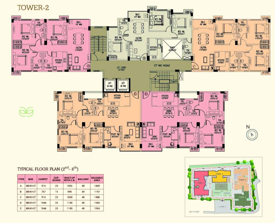  city madhyamgram Tower 2 Cluster Plan from 2nd to 8th Floor