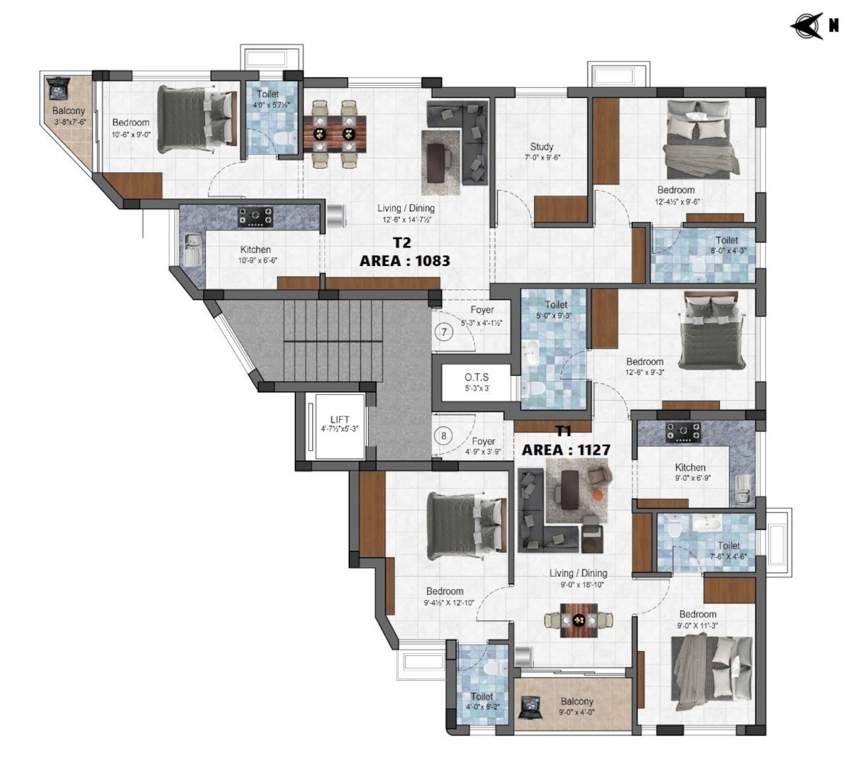  sankara krupa flats Sankara Krupa Flats Typical Floor Cluster Plan