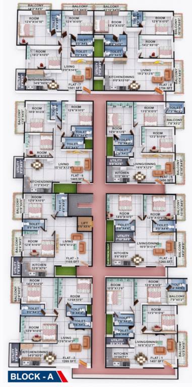  krishna residency Block A Cluster Plan from 1st to 4th Floor
