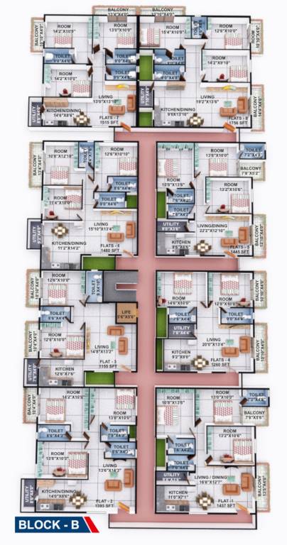 krishna residency Block B Cluster Plan from 1st to 4th Floor