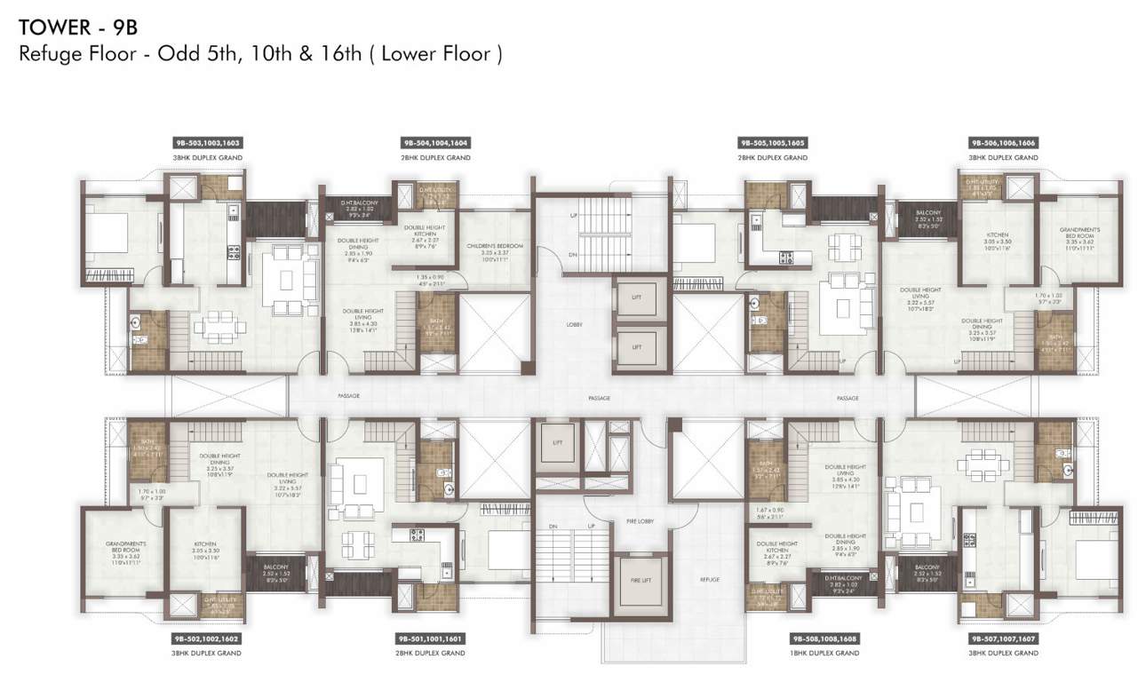  island of joy project b Tower 9B 5th, 10th, 16th Floor Lower Cluster Plann