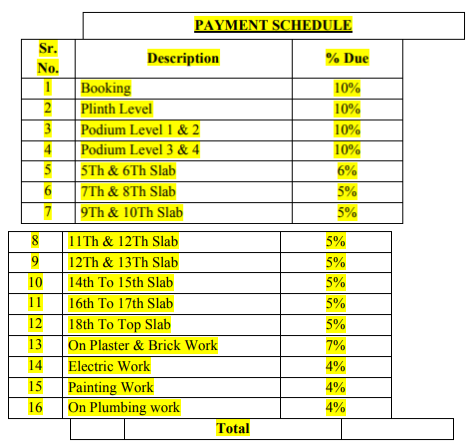 indrasukh Construction Linked Payment (CLP) Payment Plan