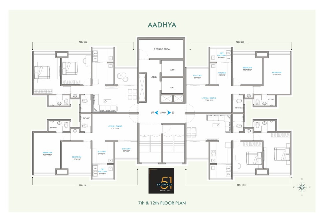 51 balewadi residences phase 2 Wing A Cluster Plan from 7th to 12th Floor