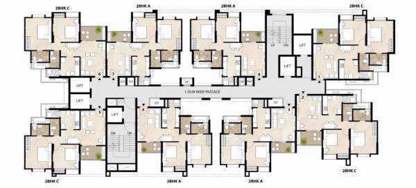 Building A Typical Floor Cluster Plan happinest-tathawade-phase-3 Building A Typical Floor Cluster Plan