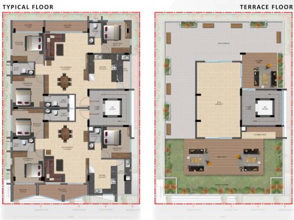  square Dummy Tower Cluster Plan from 1st to 2nd Floor And Terrace 
