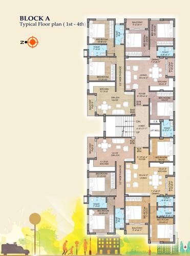  shivangi-apartment Block A Cluster Plan from 1st to 4th Floor