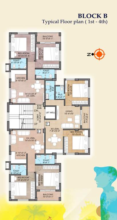 shivangi apartment Block B Cluster Plan from 1st to 4th Floor