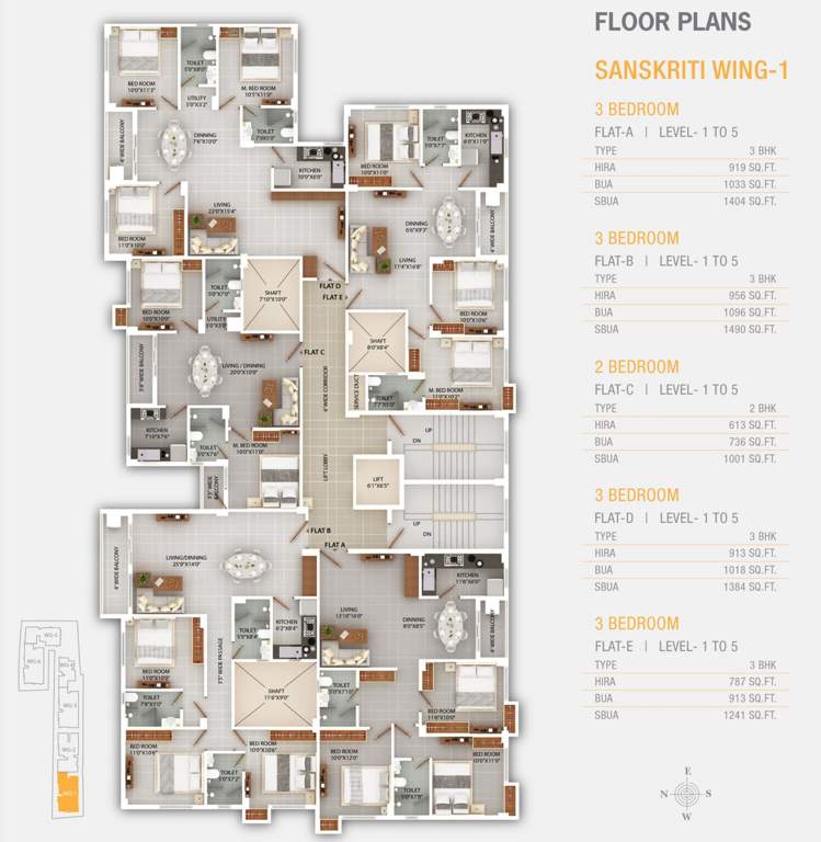  sanskriti Wing 1 Cluster Plan from 1st to 5th Floor