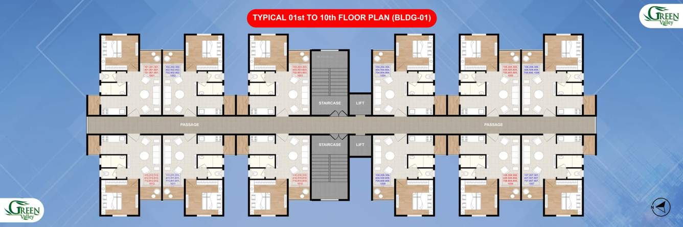  green valley Building 1 Cluster Plan from 1st to 10th Floor