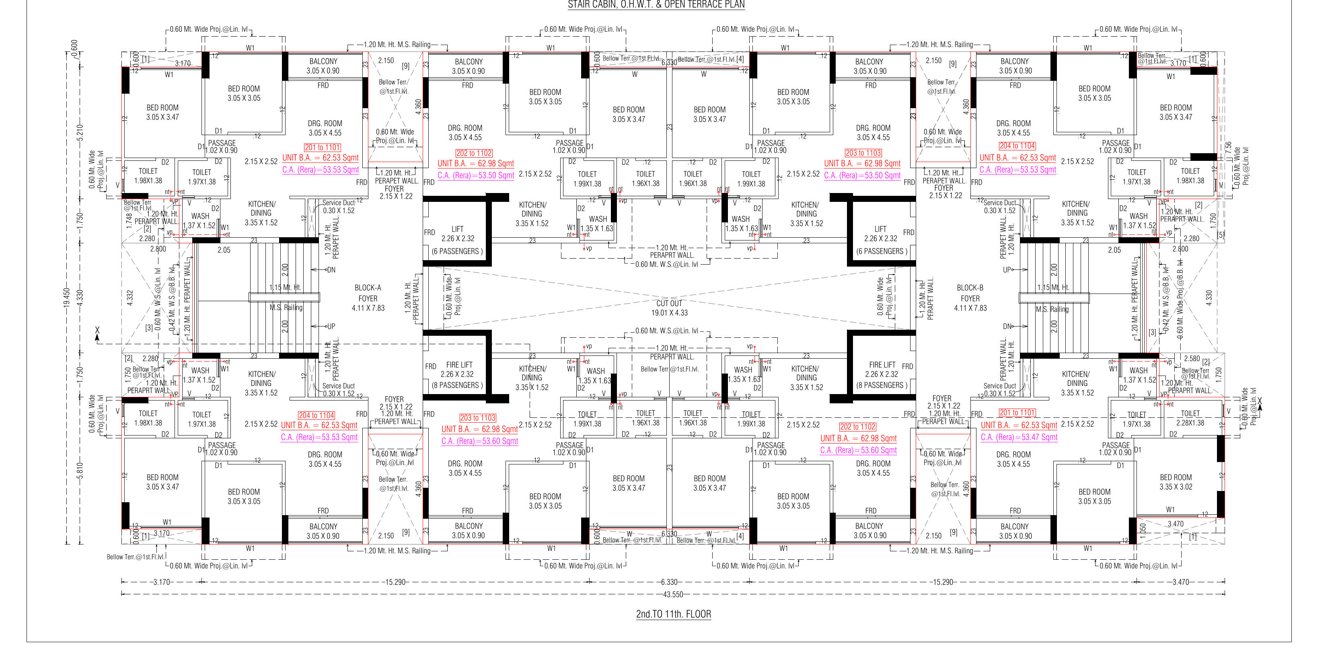  adarsh lotus Block A & B Cluster Plan from 2nd to 11th Floor