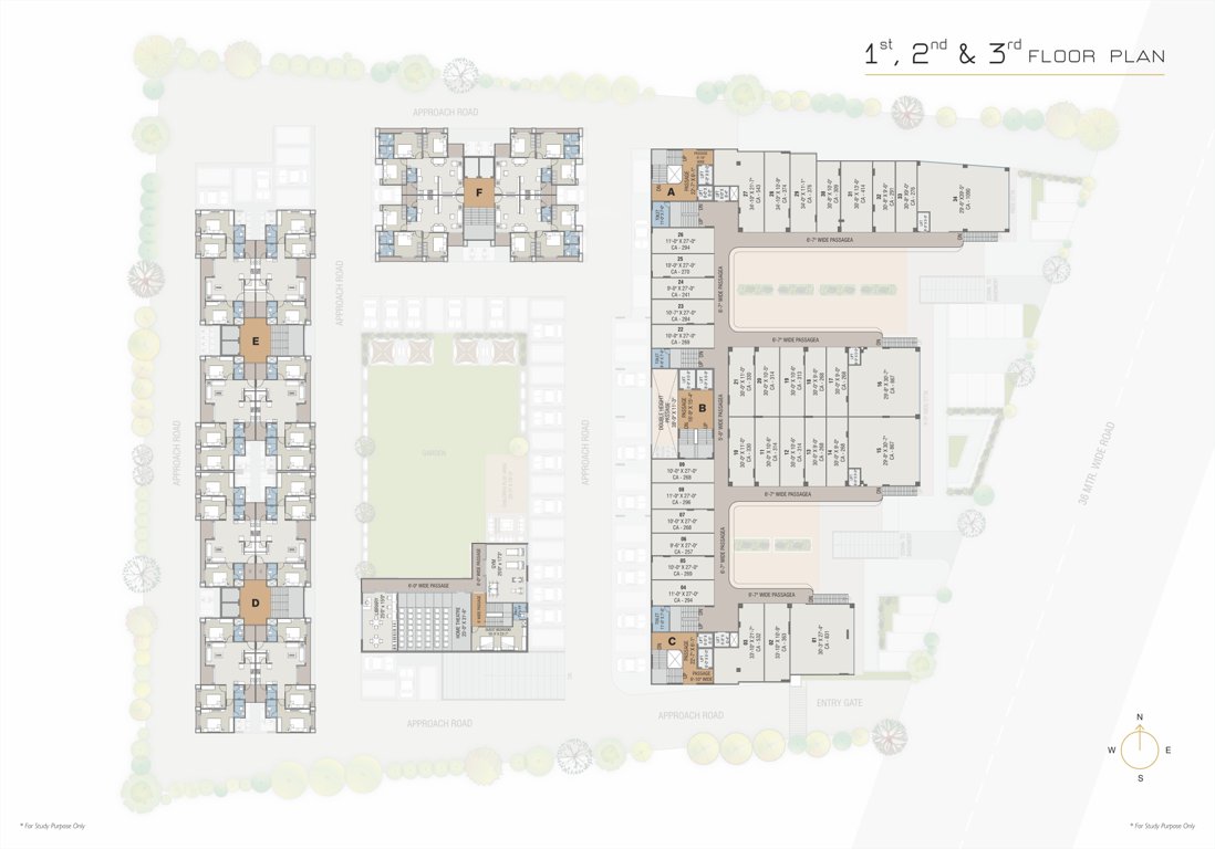 prestige Block A, B, C, D, E And F Cluster Plan from 1st to 3rd Floor
