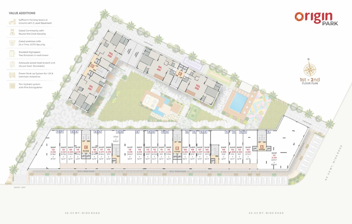  park Block A, Block B, Block C, Block D, Block E  Cluster Plan from 1st to 2nd Floor