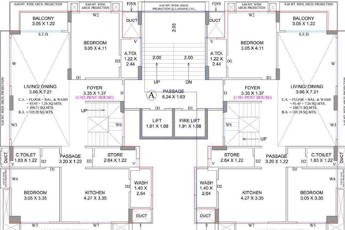 sattvam Block A And C Cluster Plan For 11th Pent House Floor