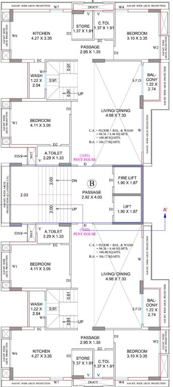 sattvam Block B Cluster Plan For 11th Pent House Floor