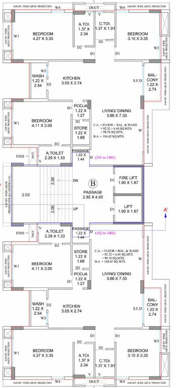 sattvam Block B Cluster Plan From 1st To 10th Floor