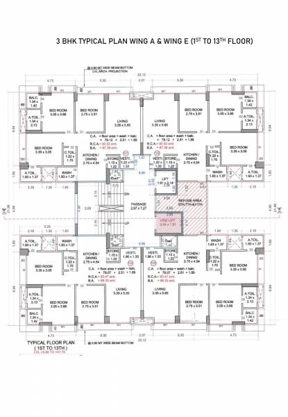 residency Block A And E Cluster Plan from 1st to 13th Floor