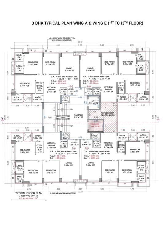  residency Block A And E Cluster Plan from 1st to 13th Floor