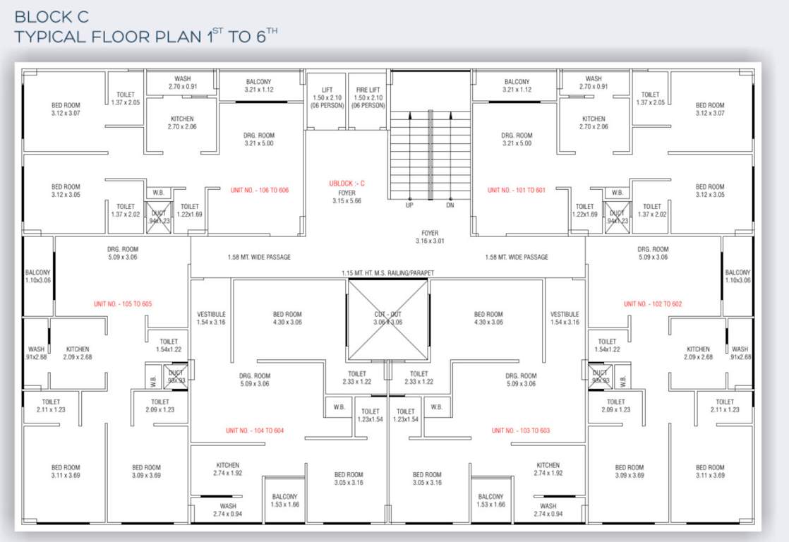  light residency Block C Cluster Plan from 1st to 6th Floor