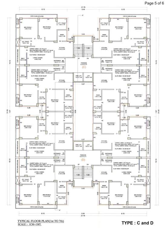  kiaan residency Block C, Block D  Cluster Plan from 1st to 7th Floor