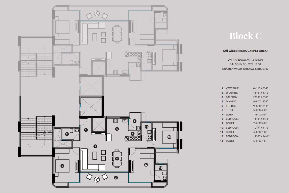  beaufort park Block C Cluster Plan from 3rd to 20th Floor