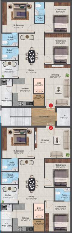  lake side Apex Lake Side Cluster Plan from 1st to 4th Floor