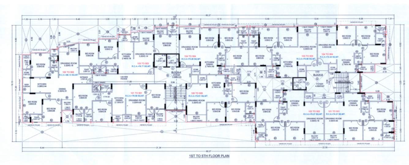  dharmaraj residency Block A Cluster Plan from 1st to 5th Floor