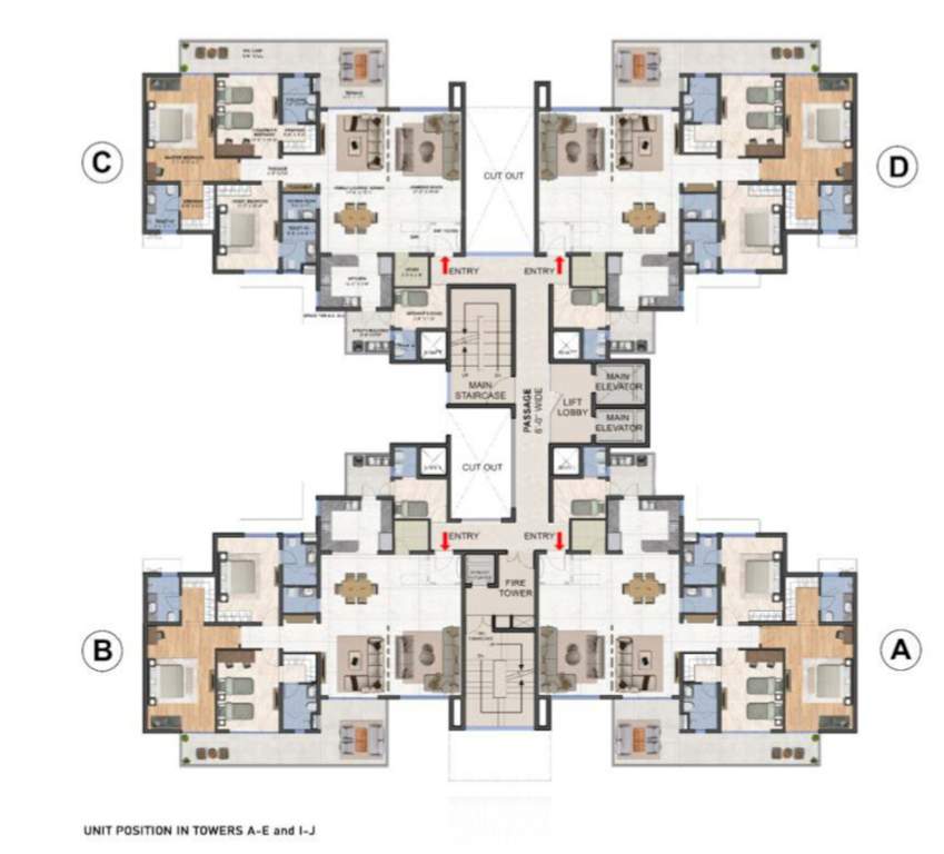  the medallion aurum Tower 1st To 5th & 9th, 10th Floor Cluster Plan