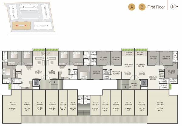  sun-residency- A+B First Floor Cluster Plan