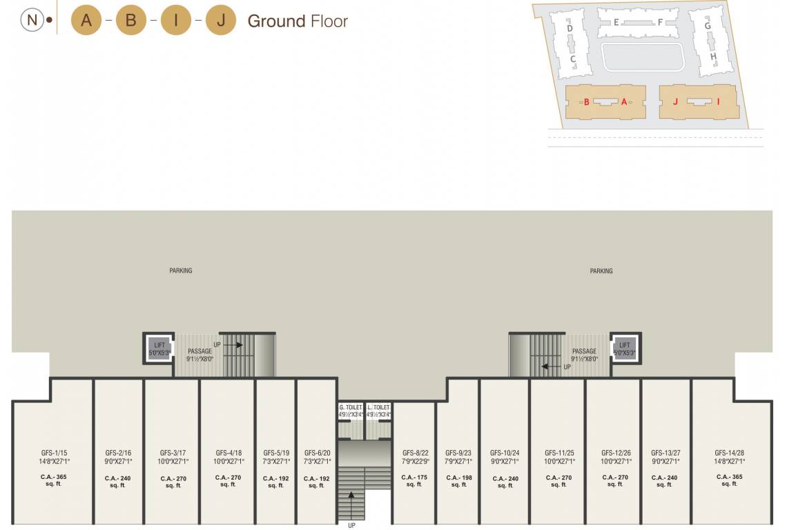 sun residency A, B, I And J Ground Cluster Plan