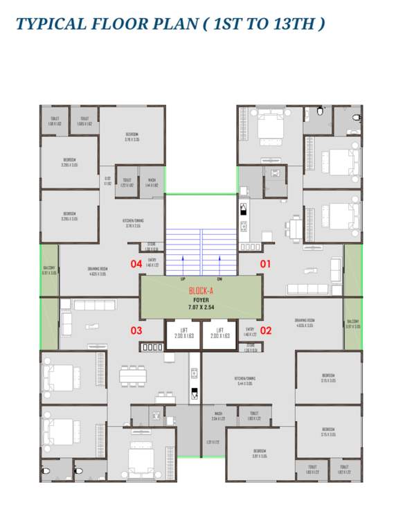  vrundavan greens Block A & B Cluster Plan from 1st to 13th Floor