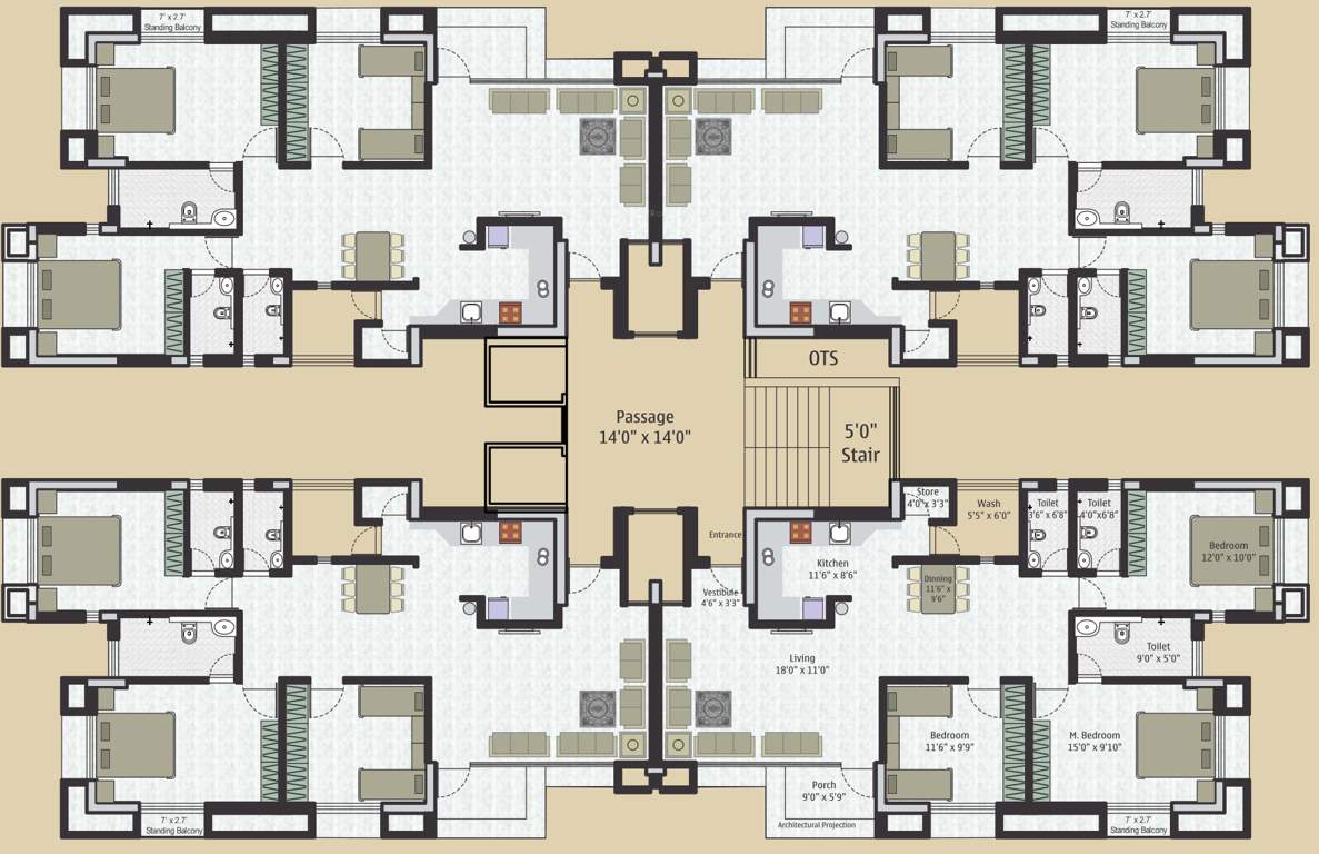  avenue Cluster Plan For Wing A From 1st To 9th Floor