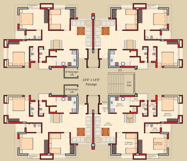  avenue Cluster Plan Wing B,C,D From 1st To 9th Floor