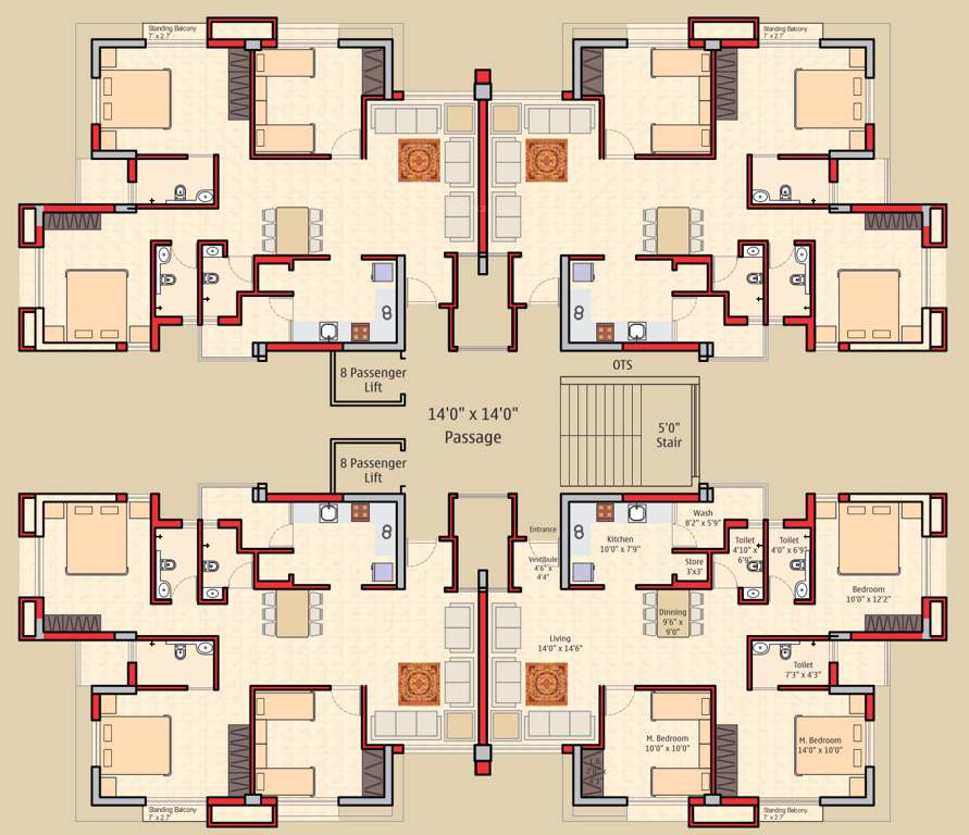  avenue Cluster Plan Wing B,C,D From 1st To 9th Floor