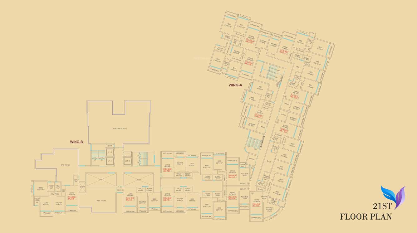  skyrise Building No 1 Wing A And B Cluster Plan for 21th Floor