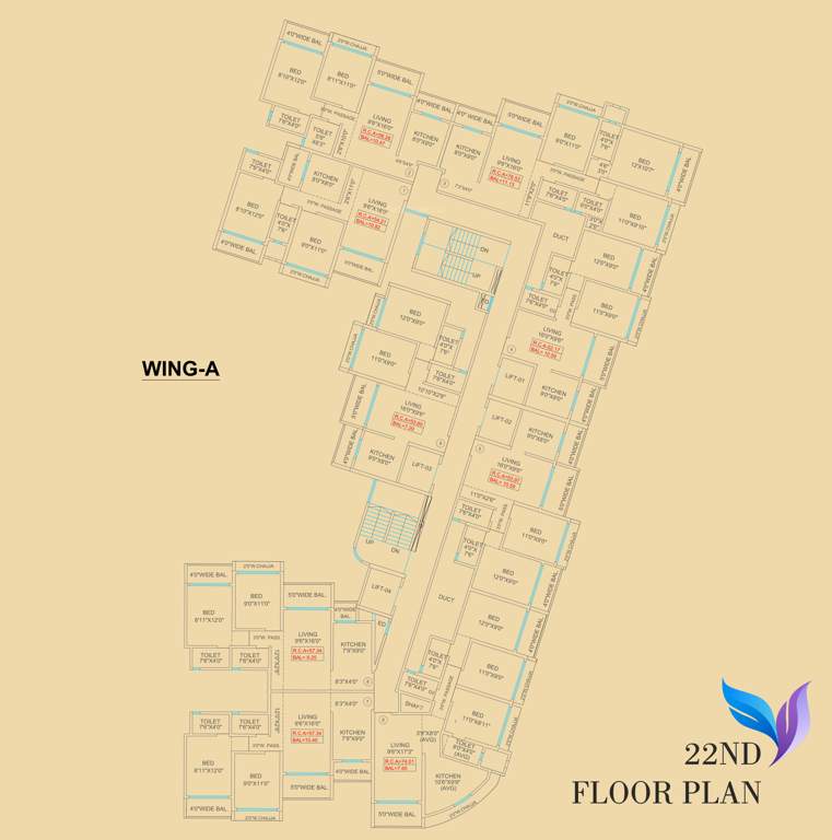  skyrise Building No 1 Wing A And B Cluster Plan for 22th Floor