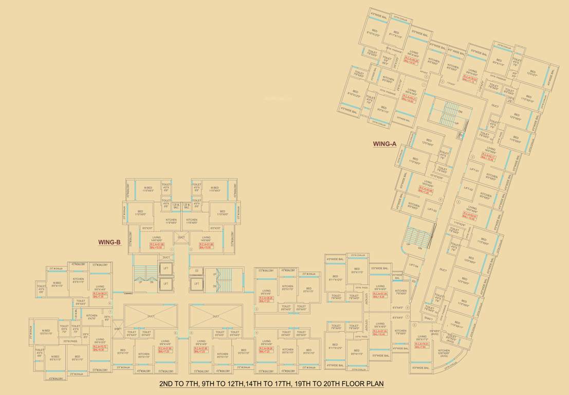  skyrise Building No 1 Wing A And B Cluster Plan from 2nd to 20th Floor