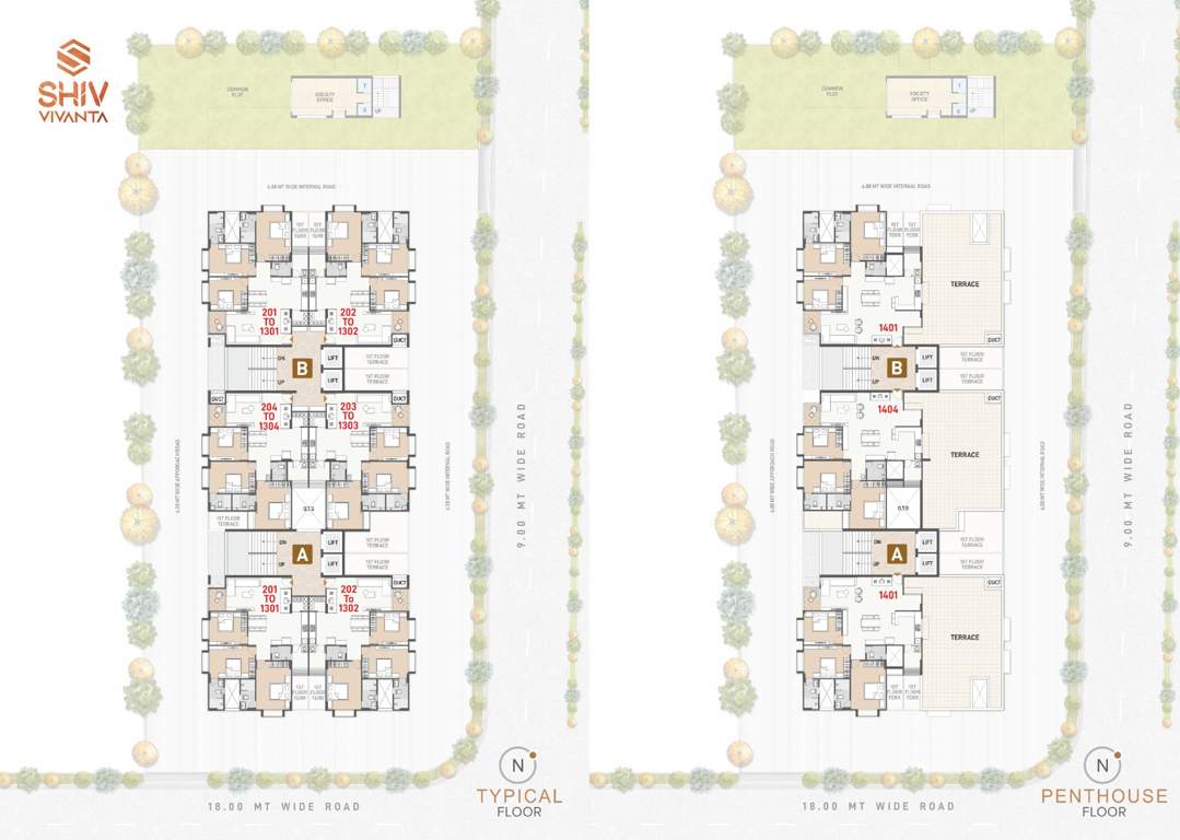  shiv vivanta Block A And Block B Cluster Plan from 2nd to 14th Floor