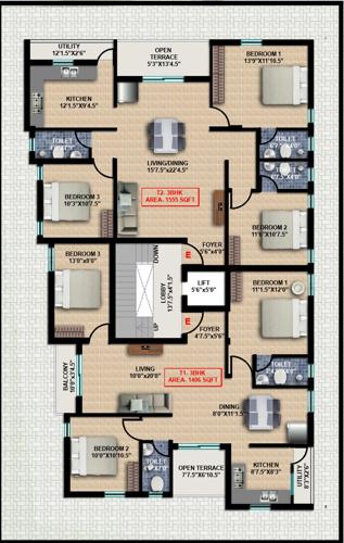  shivanya-flats Shivanya Flats Cluster Plan For 3rd Floor