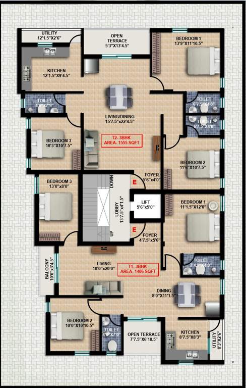  shivanya flats Shivanya Flats Cluster Plan For 3rd Floor