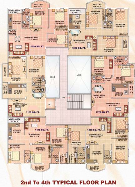  heights Krishna  Heights Cluster Plan From 2nd To 4th Floor