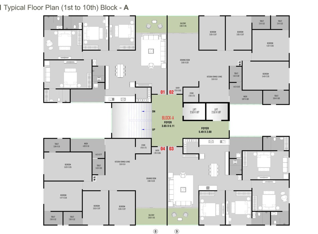  balaji residency Block A Cluster Plan from 1st to 10th Floor
