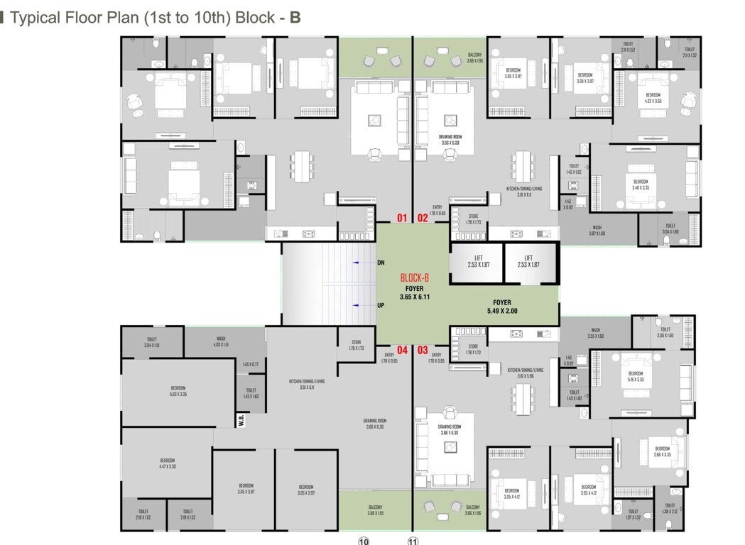  balaji residency Block B Cluster Plan from 1st to 10th Floor