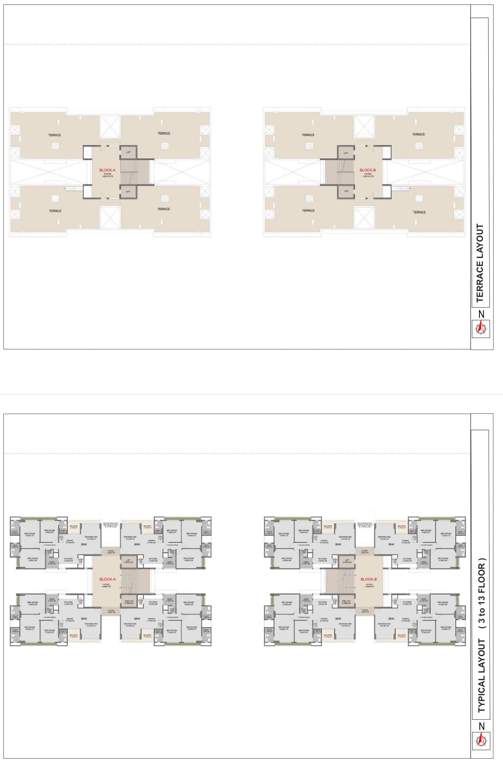 aurum Block A And Block B Cluster Plan from 3rd to 13th And Terrace Floor